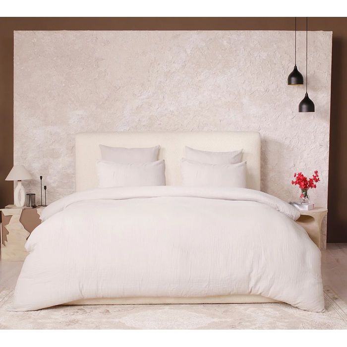 Housse De Couette + Taies Gaze De Coton Lave 240 X 260 Cm Douceur Ecru