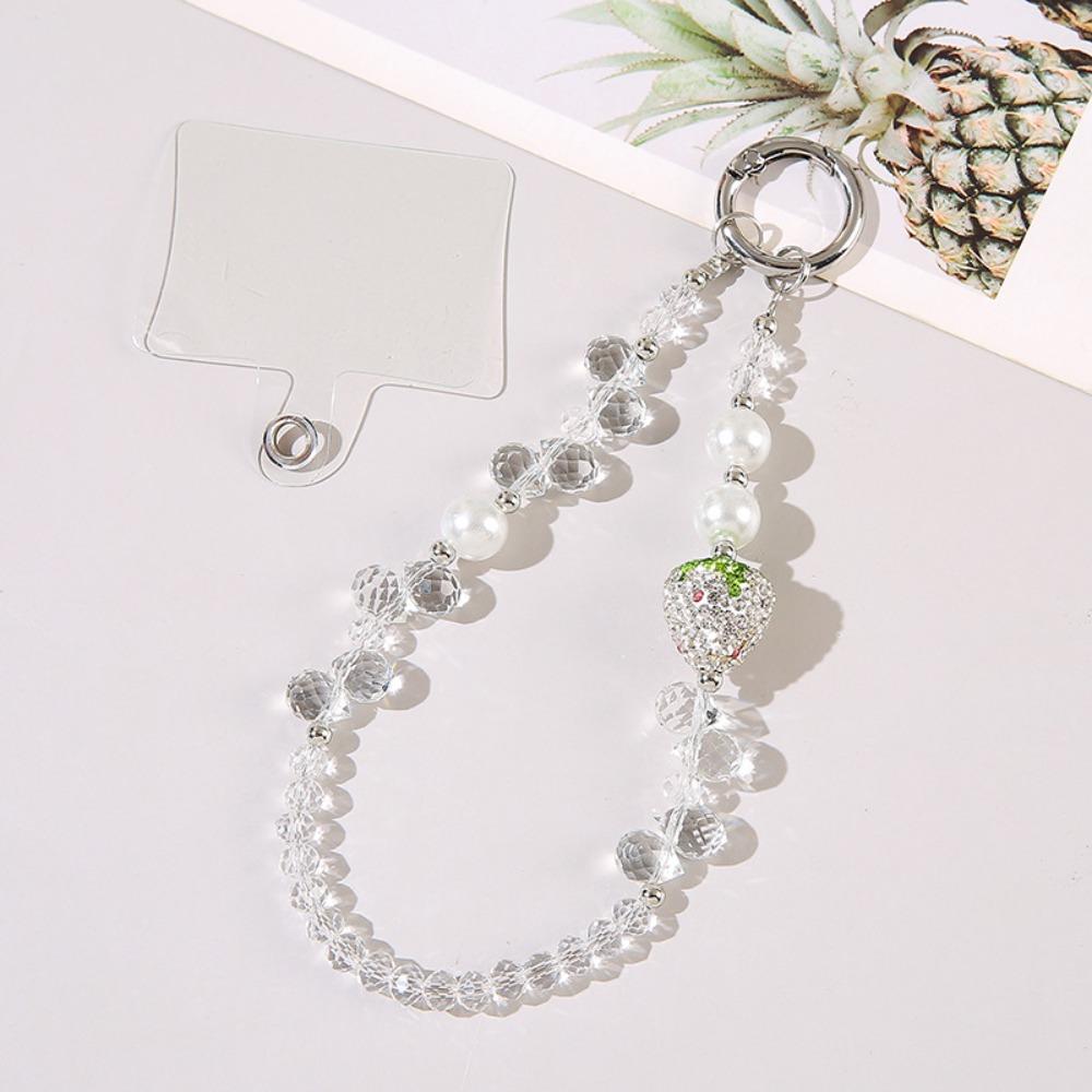 Short Bling Strawberry Phone Chain Anti-lost Pearl Mobile Phone Lanyard  Christmas Gifts