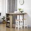 Central Island Bar Table with Fold-Down Side Top and 3 Shelves 120 x 76 x 91.4 cm Light Grey