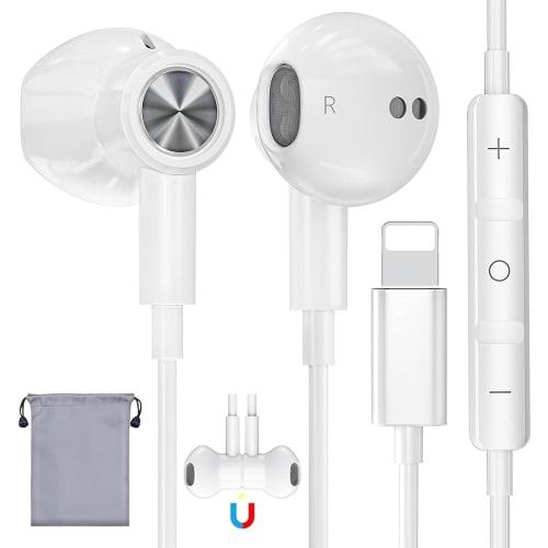

xunbida Wired Earphones for iPhone with Mic, Magnetic Design, Tangle-Free, Deep Bass, HiFi Sound Quality, Volume Control, Ergonomic Fit, No Lag, Noise