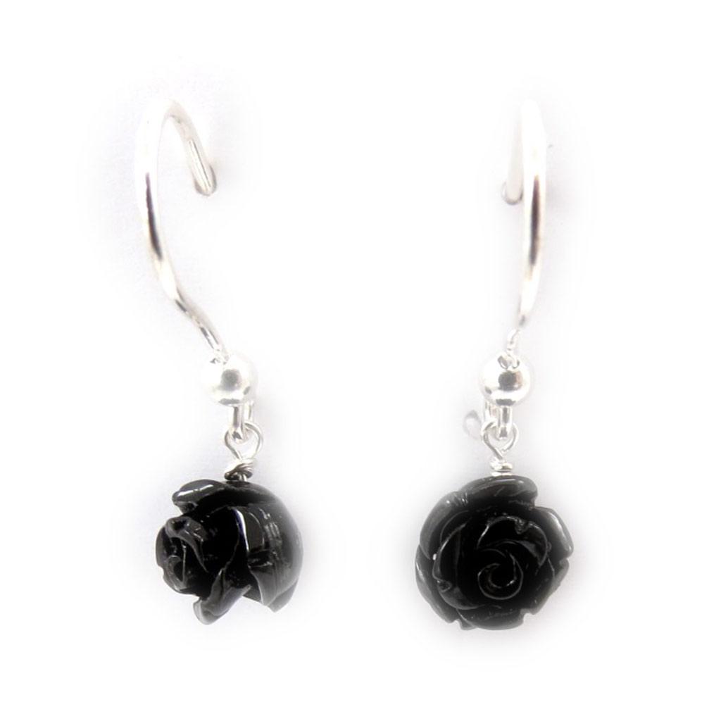 Les Trésors De Lily [J7178] - Cercei argint 'Rose Noire' negru