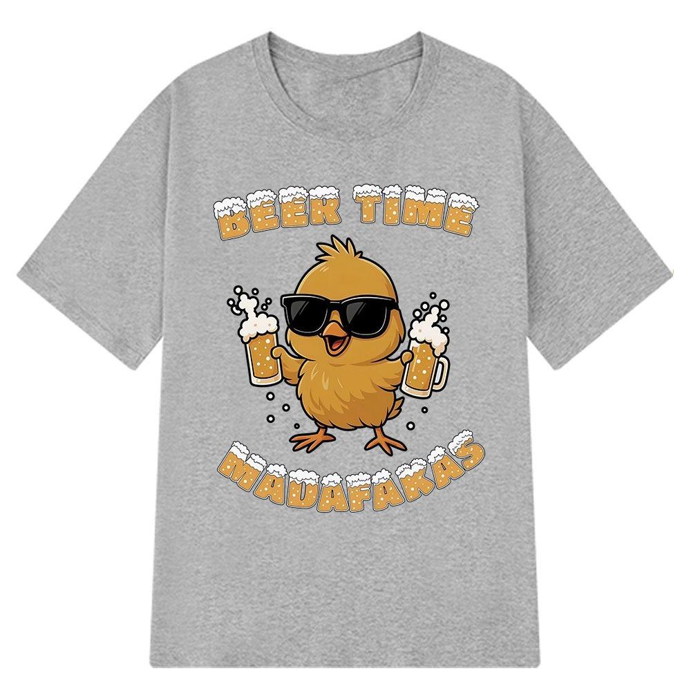 Beer Time Funny Creative Drink Beer Time Print Tshirt Graphic Tshirt High Quality Mens and Womens Short Sleeved Tshirts Top