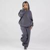 Comfrt Solid Embroidered Fleece Oversize Hoodie Sweatpants Set Casual Couple Outfit