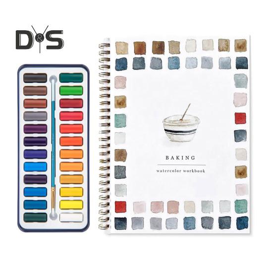 Aquarell-Arbeitsbuch, 24 Farben, Aquarell-Malset mit Pinseln, spiralgebundenes Wassermalbuch, Kunsthandwerksgeschenke für Anfänger