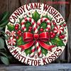 Vintage Rustic Metal Wall Decor Round Sign Holiday Home Decor Candy Cane Wishes Iron Art