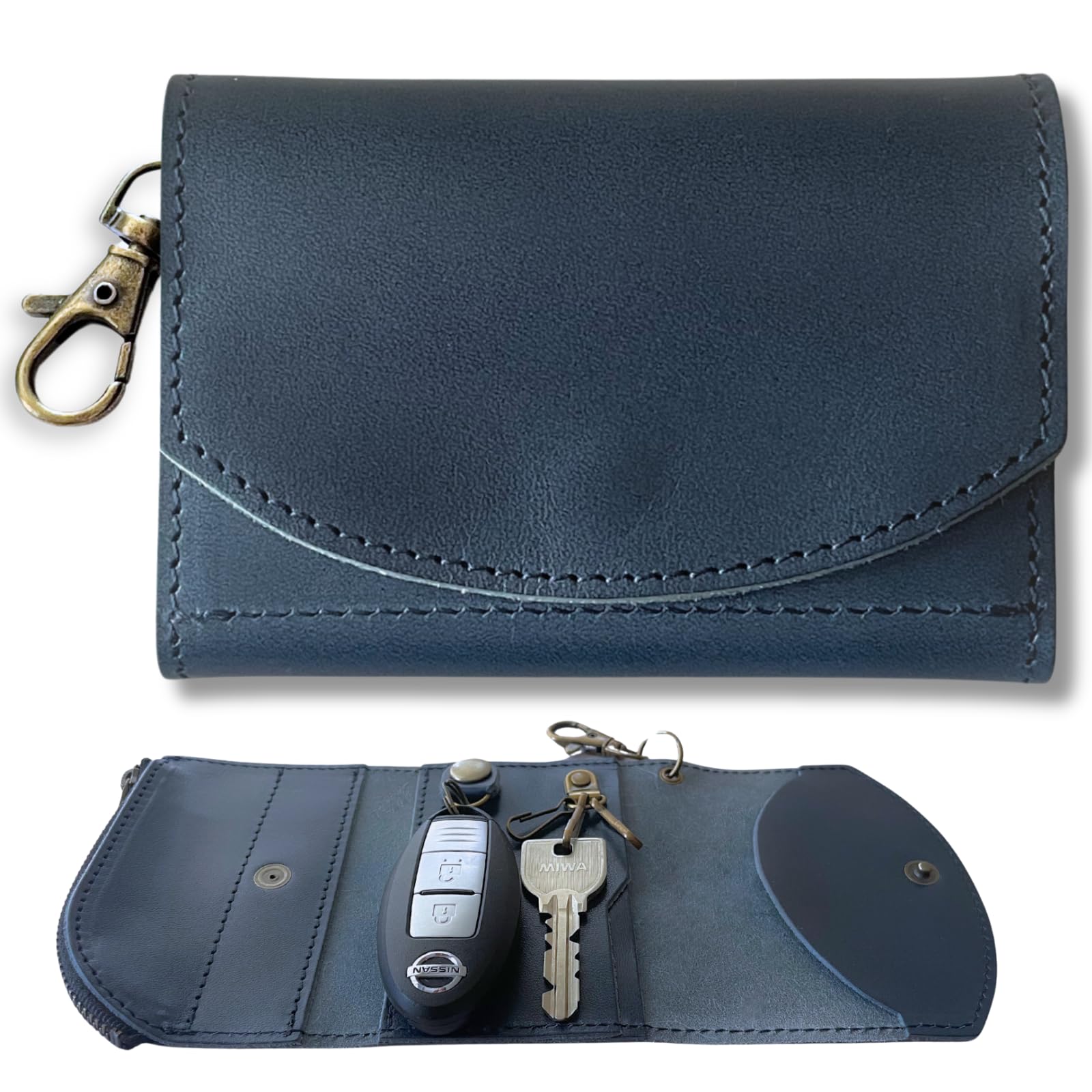 

Key Case with Coin Purse and Smart Key Tochigi Smart Key Case with Wallet for Men and Women [iaji] Compatible, Leather, (Navy)