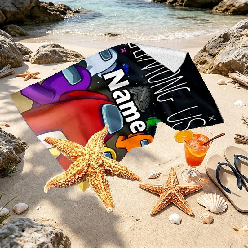 Custom Name Personalized Among Us Print Beach Towel, for Trip Camping Beach Party Home Decor, Birthday Gift for Family & Friends