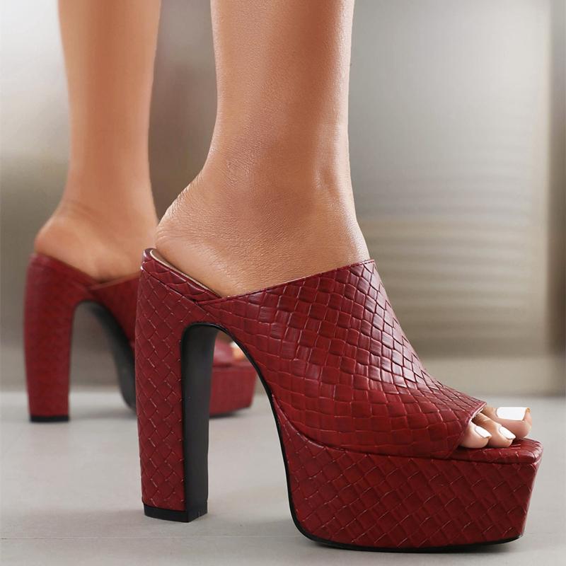 Sexy Vysoké Podpatky Dámské Pantofle Platforma 2024 Letní Nazouváky Mules Boty Kůže Černá Bílá Červená Sandály Velká Velikost Značka
