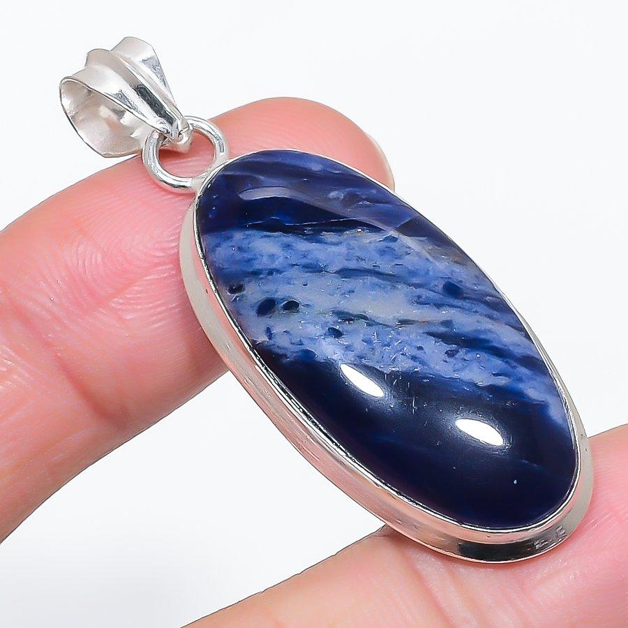 Sodalite Gemstone 925 Sterling Silver Jewelry Pendant 2.05"