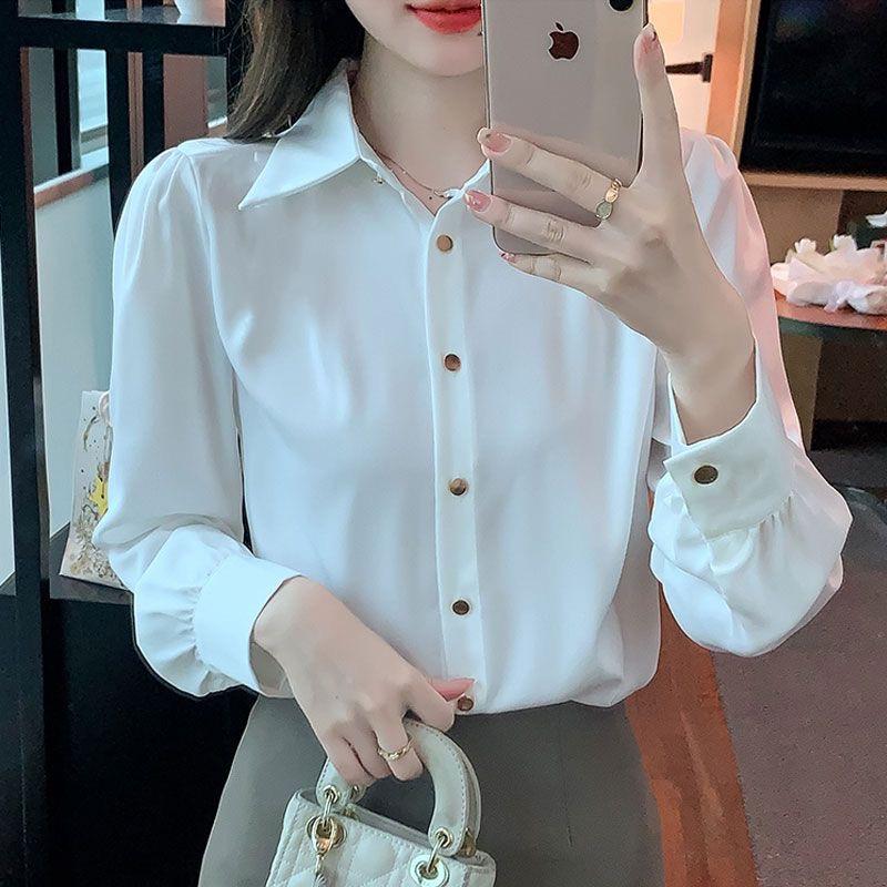 Women's Spring Autumn Solid Color Blouse | Slim-Fit Loose Layered Design Puff Sleeve Versatile Fashion Shirt