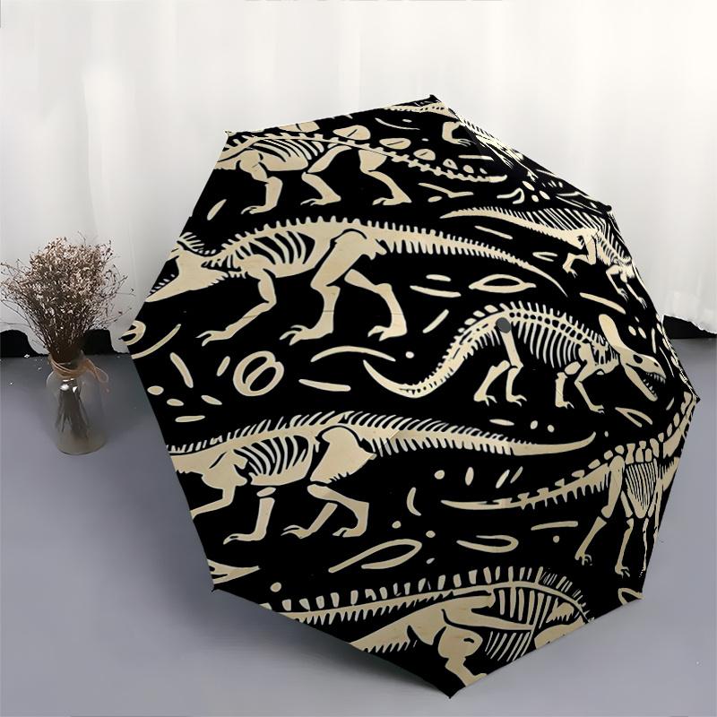 1pc Dinosaur Skeleton Tapestry Automatic Folding Practical Umbrella - 3 Folding Design, Vivid Cartoon Pattern, Suitable for Outdoor Activities, A Gift