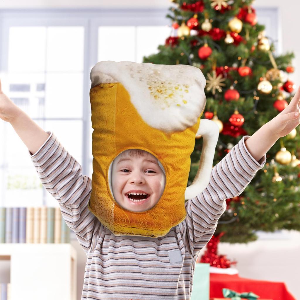 Plush Beer Mug Hat Plush Funny Cup Yellow Beer Plush Hat Toy Cartoon Full Headgear Caps Cosplay Costume Party Photo Props