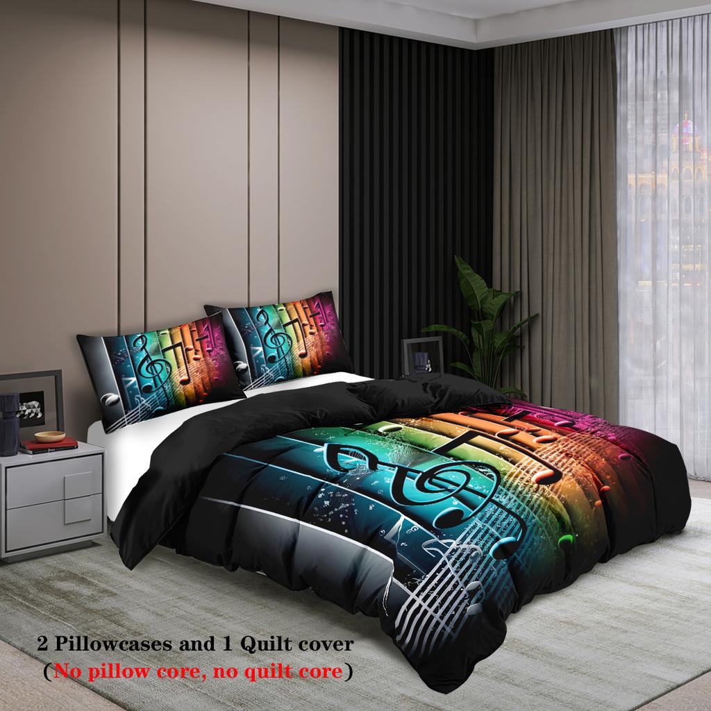 3pcs Color musical note pattern bedding set, 1*duvet cover+2*pillowcase,for single bed, teenagers and adults bedroom, home decor