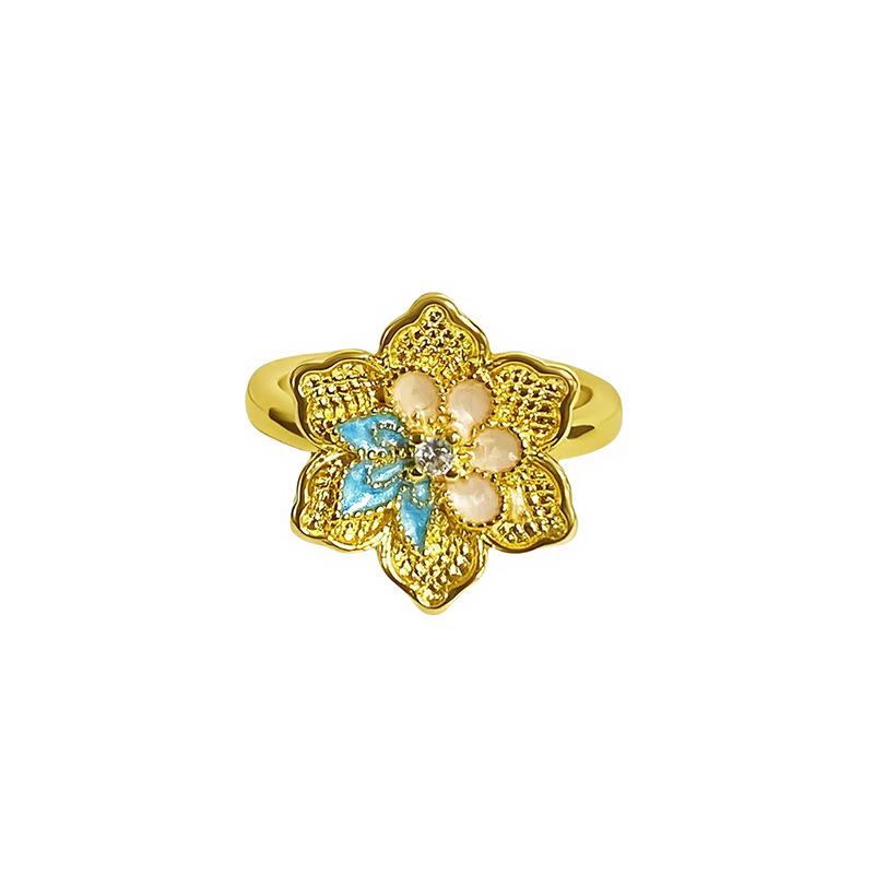 Diamond-Set Medieval Flower Opening Ring Niche Design Temperament Retro Light Luxury Exquisite High-End Ring