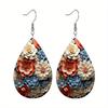 Boohemia Style Clorful Streamer Print Waterdrop PU Earrings for Women Girls Flowert Pattern Dangle Earrings Party Decorations