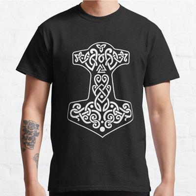 Men Fashion Casual Short Sleeves Thor's Hammer Black Tees Oversized T-shirts
