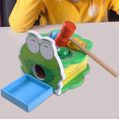 Frog Wooden Pounding and Hammer Toy Pound Ball Early Educational Toys Montessori Cartoon for