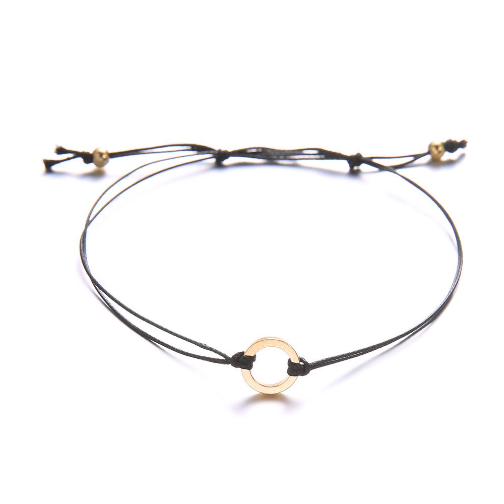 Bohemian Geometric Multi-Layer Bracelet Ladies Cord Chain Gold Circle Pendant Bracelet 2-Piece Accessories