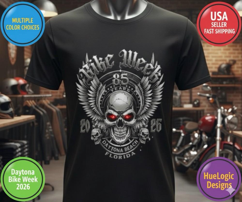 Daytona Beach Bike Week 2026 85th Anniversary Rally Shirt Florida HD Biker Skull Unisex T-Shirt S