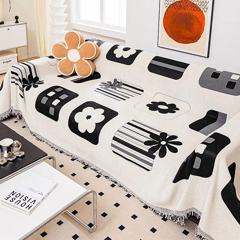 

Черно-белый чехол для дивана с принтом, мягкий синельный диван-полотенце, одеяло, универсальный чехол для дивана с защитой от царапин, для декора гостиной 180x130cm