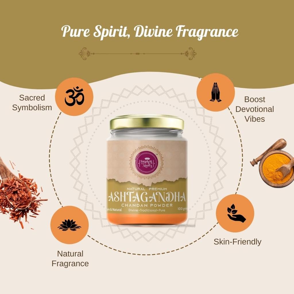 Premium Powder Ashtagandha with Chandan 100g | Divine Blend for Pooja, Tilak, Abhishek & Rituals | Pure, Fragrant & Traditional