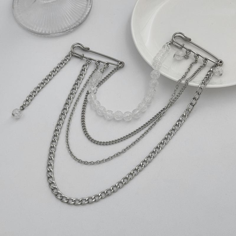 Creative Multi-Layer Bead Chain Brooch With Clear Crystal Beads Multi Chains Multi Functional Fashion Clothing Pin Jewelry