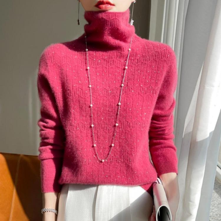 Modern Women Turtleneck Sweater Thick Winter Knit Pullover 100 Wool Jumpers New Saga Female Tops S розы красного