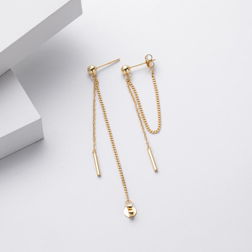Ins Fashion 925 Silver Plain Simple Long Tassel Chain Stud Earrings Jewelry 18K Gold Plated Minimalist Stud Earrings for Women