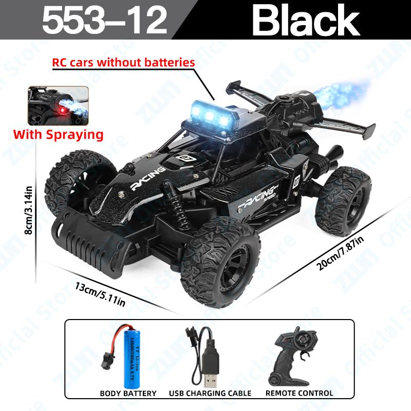 ZWN 1:18 2.4G RC Car With LED Light Alloy Light Spray 2WD Off-road Remote Control Climbing Vehicle Outdoor Cars Toy Gift for Kid