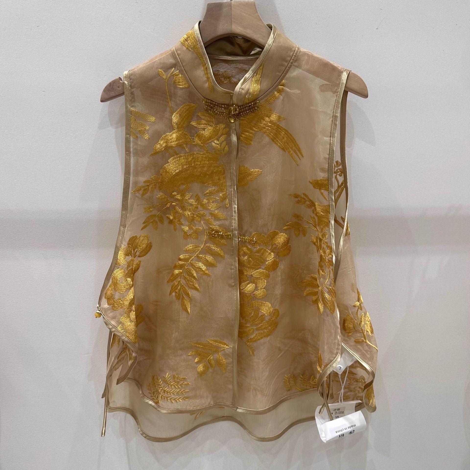 

Летний новый темперамент высокая мода ретро китайская застежка вышитый жилет Юджин античный топ M (under 50kg recommended)