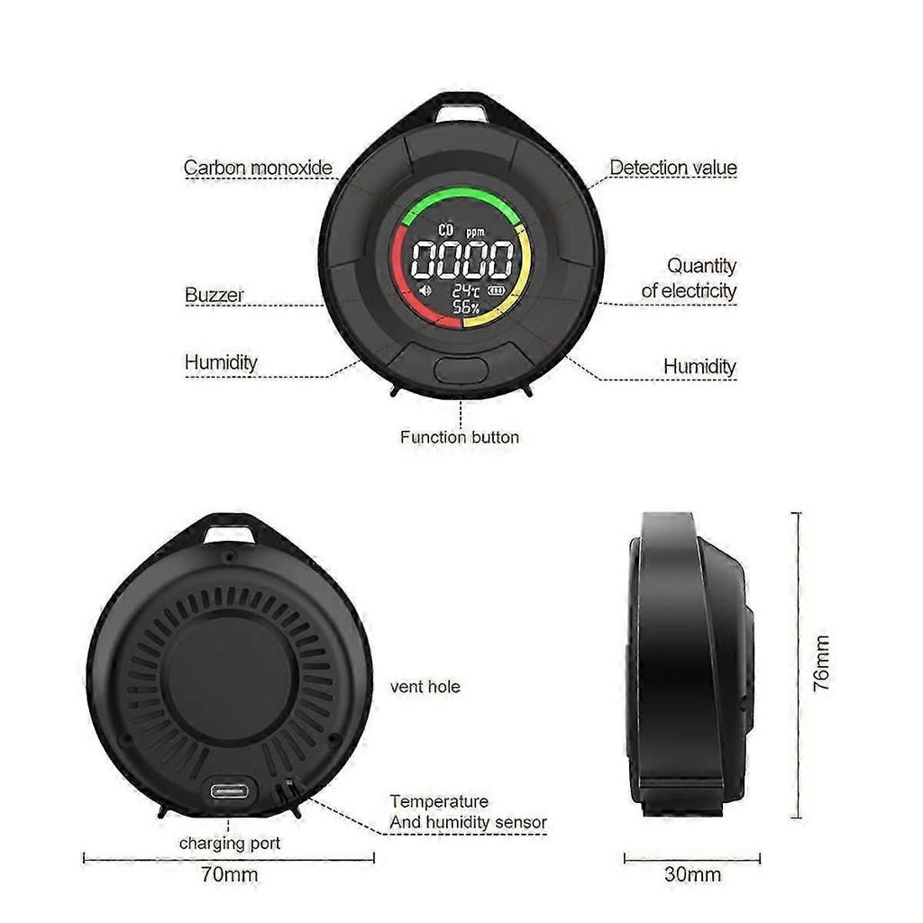 Mini Carbon Monoxide Detector Co Air Quality Portable Monitor Led Screen Usb Charging For Indoor And Travel