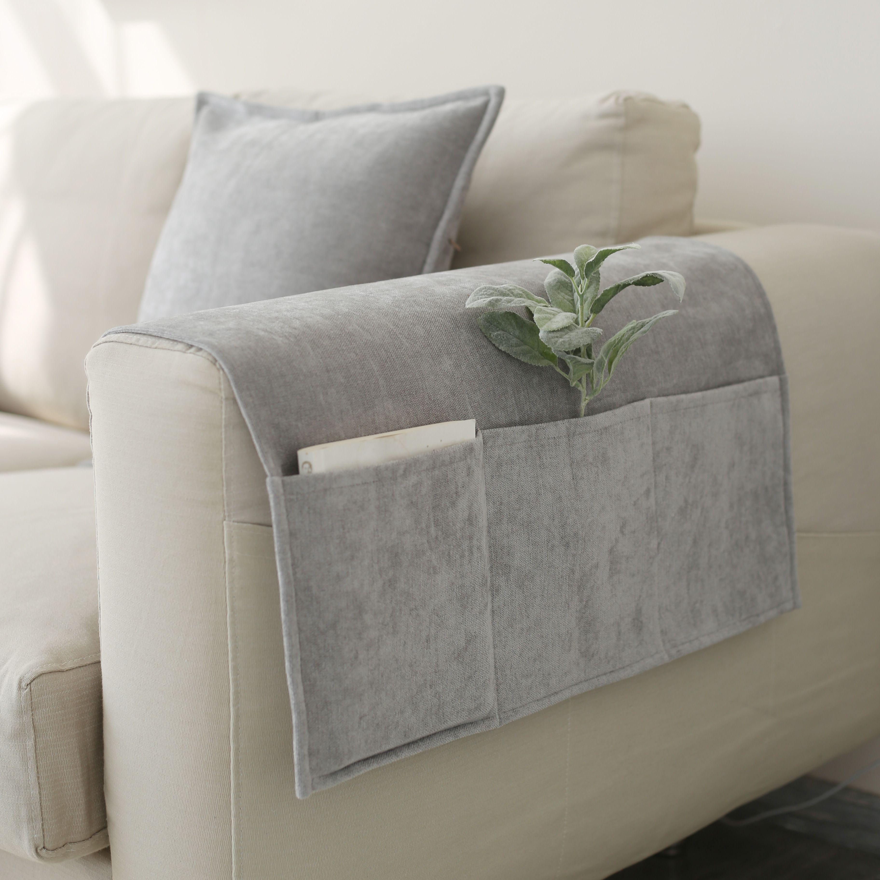 

Machine washable couch armrest pad Thick solid color sofas handrail cover for household use non shrinking sofa side pad 40x110cm Two pockets