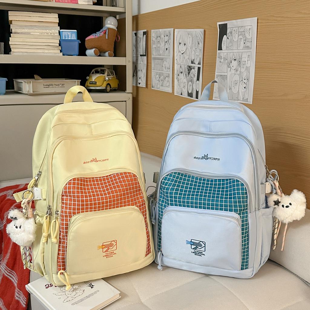 Schoolbagins Wind Girl Backpack Daily Commuter Versatile Contrast Color Backpack Korean Edition Large Capacity Middle and High School Student School 