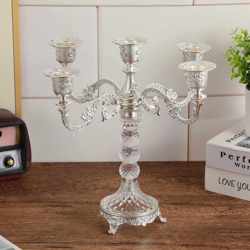 Elegant European Crystal Candelabra - Three to Five-Head Decoration for Weddings and Dining Tables