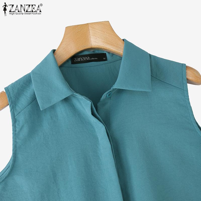 ZANZEA Women Classic Collar Summer Casual Sleeveless Vest Tops