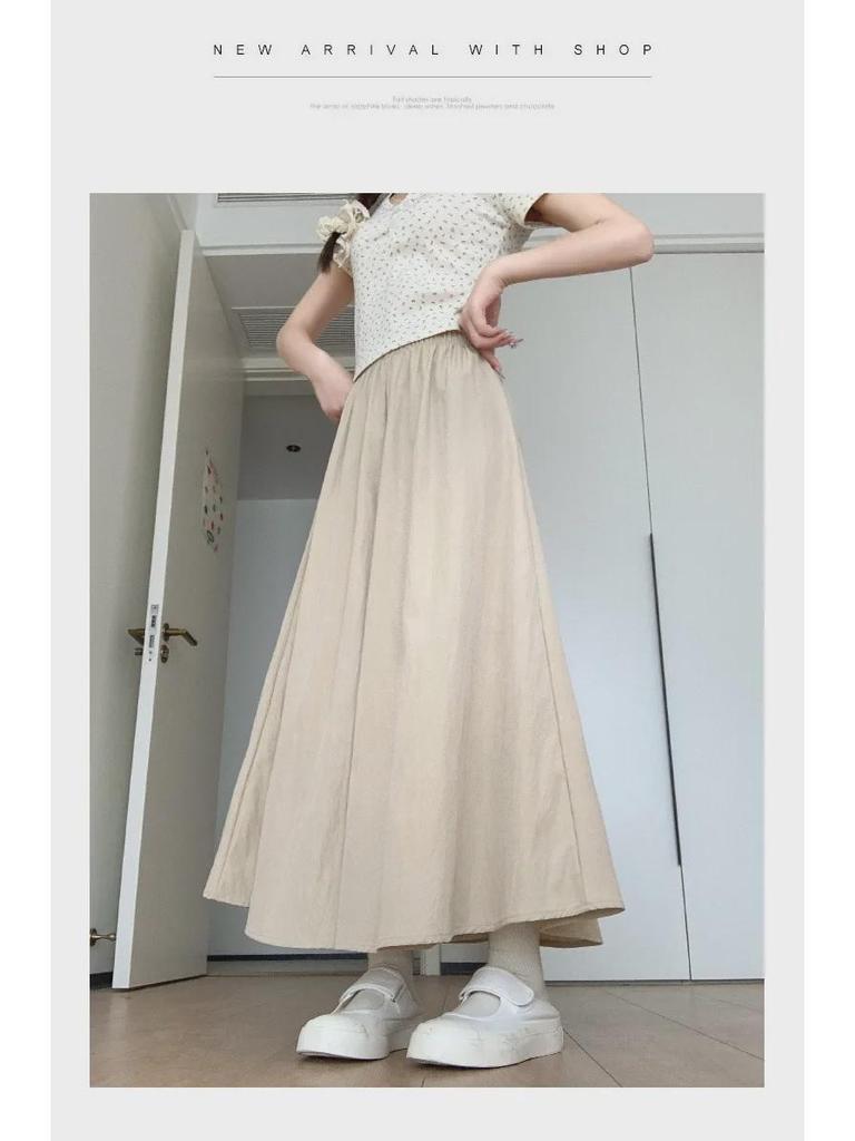 2025 Summer Women's Blue A-Line Pleated Midi Skort with High Waist and Wide-Leg Design