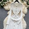 Autumn Winter Women Elegant Polo Collar Knitted Sweater Metal Button Long Maxi Split Pullover Dresses