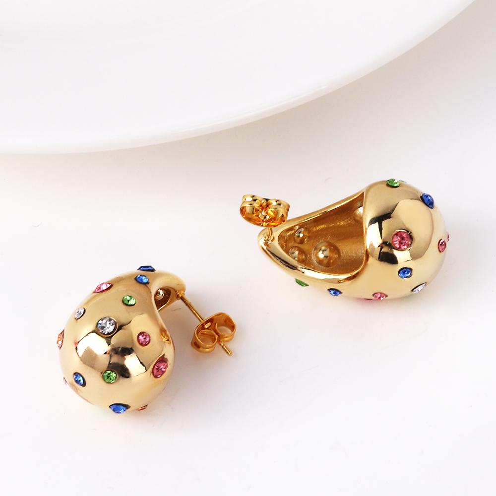 Chubby Water Zircon Colorful Goldplated Drop Stud Earrings For Women Girls Silver Classic Trend Wedding Party Jewelry