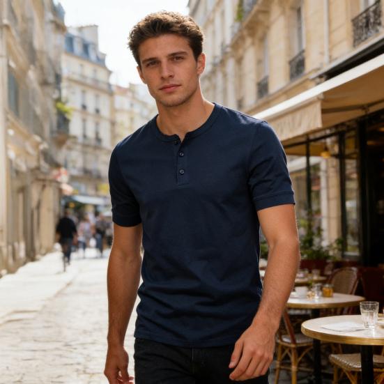 Men Button Crewneck T-Shirt Solid Color Short Sleeve Summer Shirt Casual Tee Shirt for Gym Workout Street Beach Wear