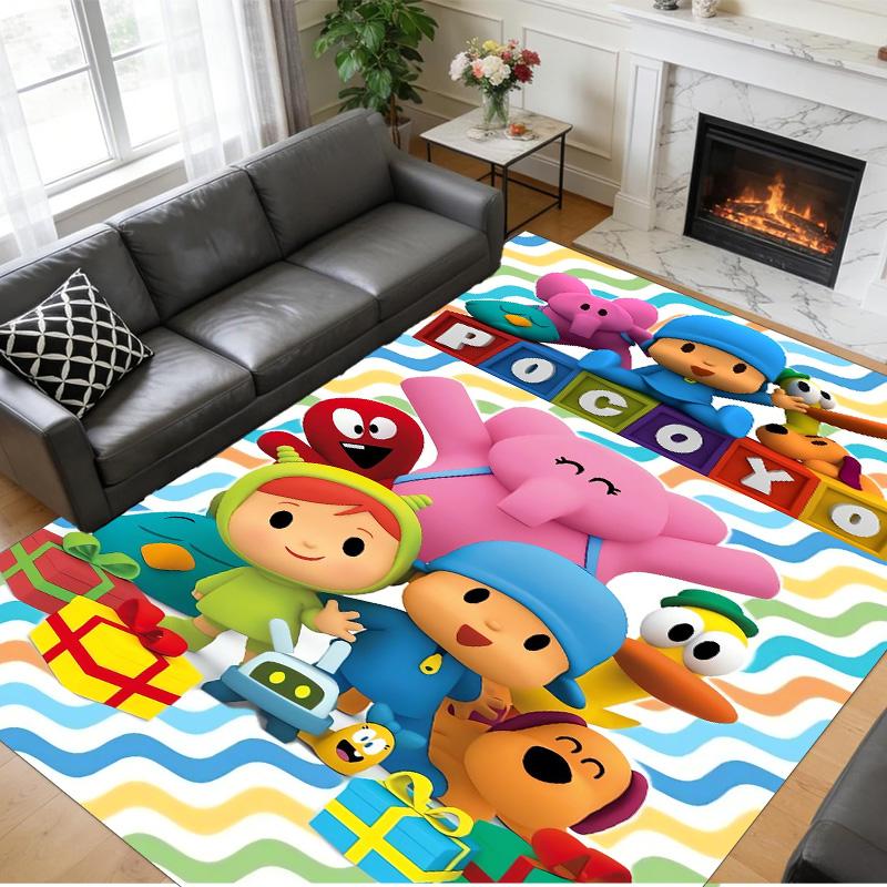 Anti‑Slip Crystal Velvet Floor Rug, Pocoyó cartoon Design Carpet for Indoor Living Bedroom Home Decoration