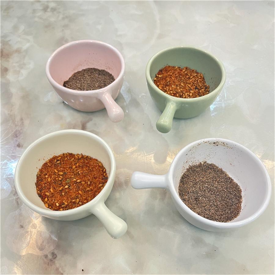 4pcs Seasoning Plates, Ceramic Mini Plates with Handles, Creative Small Milk Cups, Coffee and Sugar Small Plates