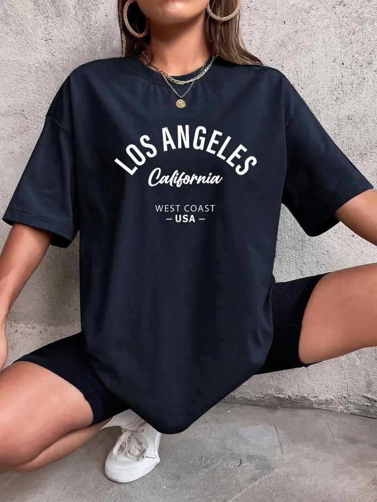Los Angeles California Usa Printing TShirts Womens Summer Cotton Short Sleeve Tees Loose ONeck Comfortable Tops Casual Clothes