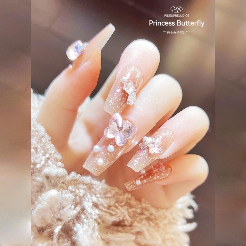 Premium Long Sparkle Handmade Faux Nails - Brightening Nail Art Stickers