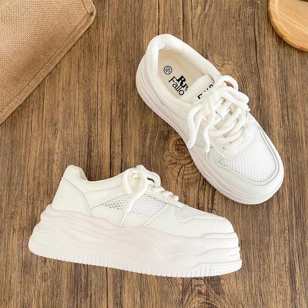 XY-A267 latex insole/mesh breathable thick-soled white shoes women's shoes 2025 casual round head board shoes sports
