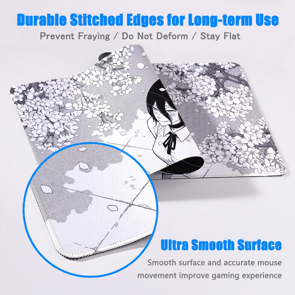 Large Writing Non-slip Office Student Gamer Mat Cute Reze And Flower Art Table Laptops C-Chainsaw Mans Thicken Durable Mouse Pad