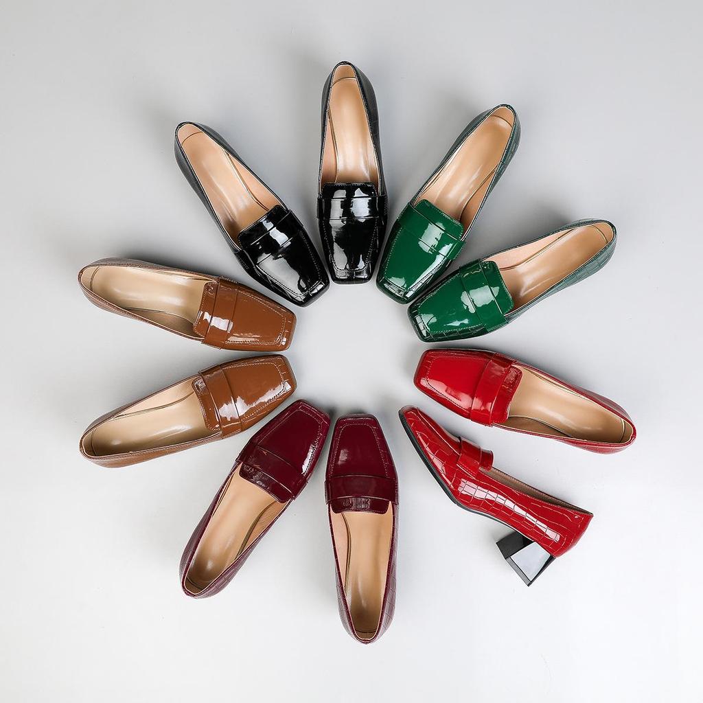 8839-1DX Patent Leather Women's Plus Size Square Toe Chunky Heel Mid-Cut High Heels (Size 43)