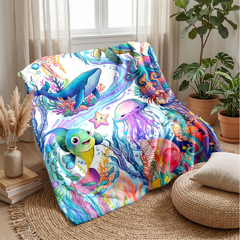 Underwater Dolphin Fantasy 1 Theme blanket Lightweight Warm Flannel Blanket Decorative Throw Blanket for Home Decoration