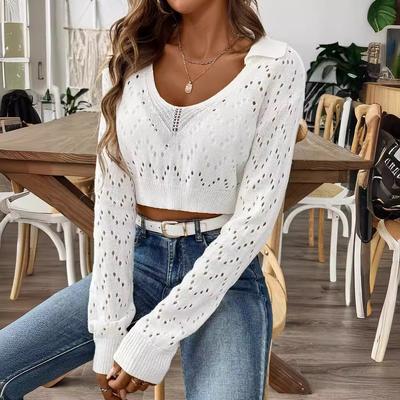 Women's Short Autumn and Winter Lapel Polo Collar Hollow Navel Pullover Jumper