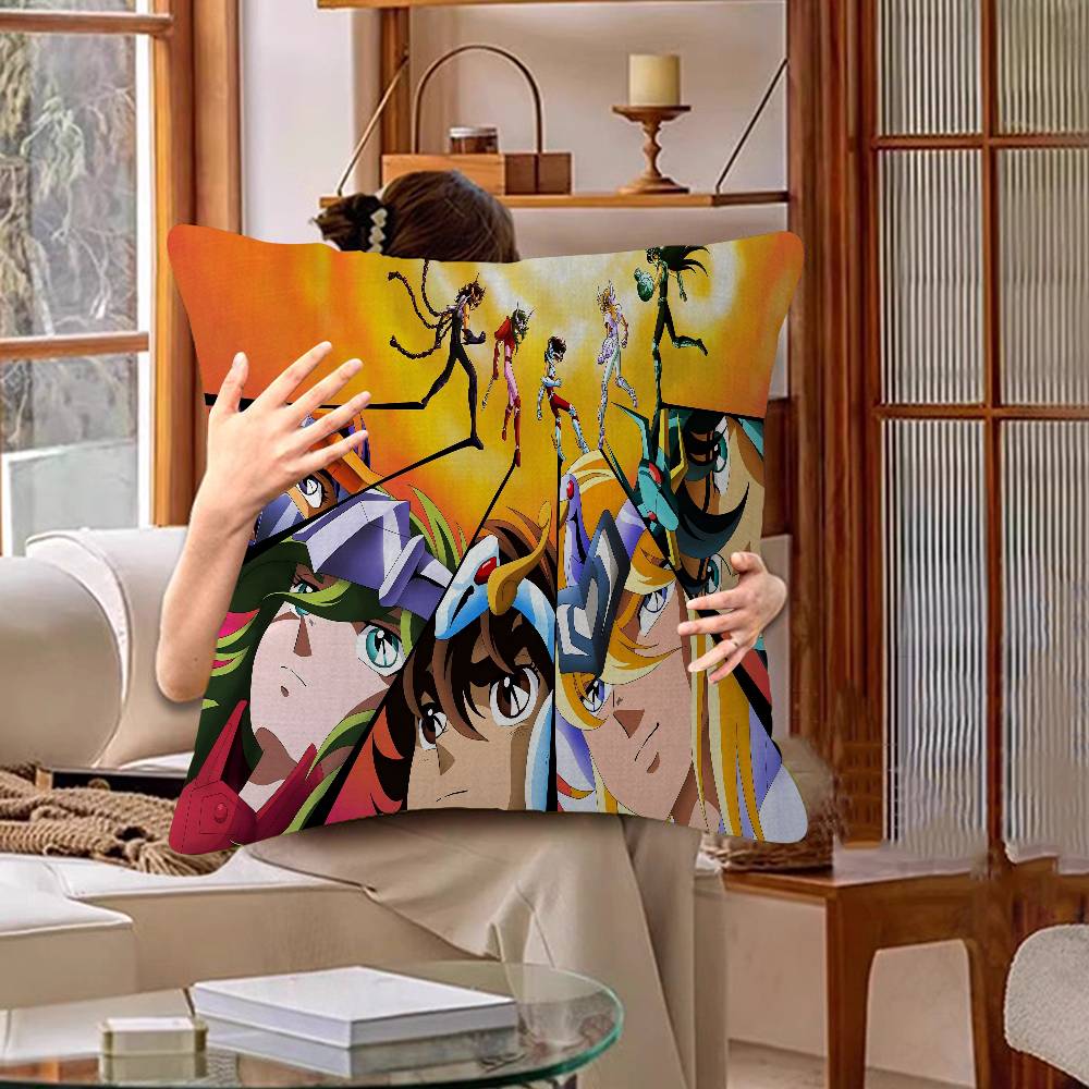 Knights Of The Zodiac Cartoon Cushion Cover Car Throw Pillow Case For Sofa Car Christmas Gift 40x40cm 45x45cm