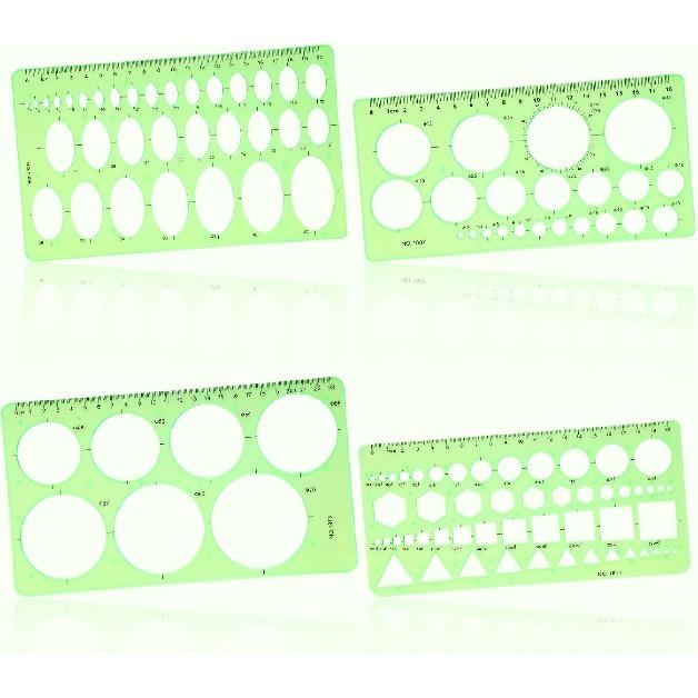Geometric Drawings Templates, 4 Pcs Circle Shape Stencils Measuring Geometry Rulers for Drawing Plastic Circle Template Drafting Templates for Design
